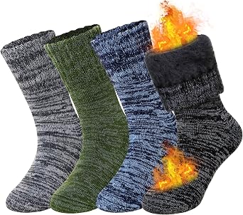 Kids Heated Hiking Socks Winter Children Thick Soft Warm Thermal Snowboarding Boy Girls Insulated Socks 4 Pairs