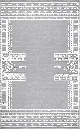 Miniatura 8 de nuLOOM Joelle - Alfombra de área con borde geométrico tribal, lavable a máquina, 5 x 8 pies, color azul marino