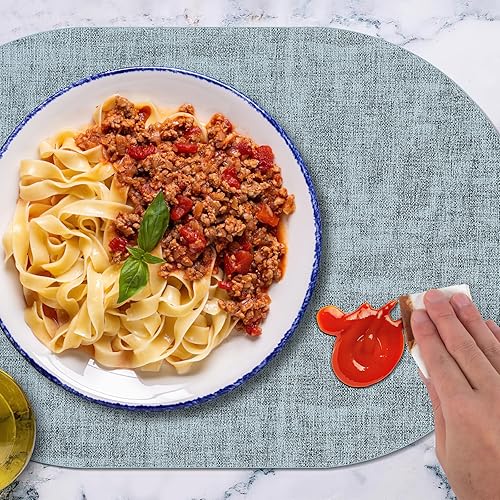 Miniatura 3 de Juego de 8 manteles individuales para mesa de comedor, antideslizantes, resistentes al calor, ovalados de cuero, de doble capa, impermeables,