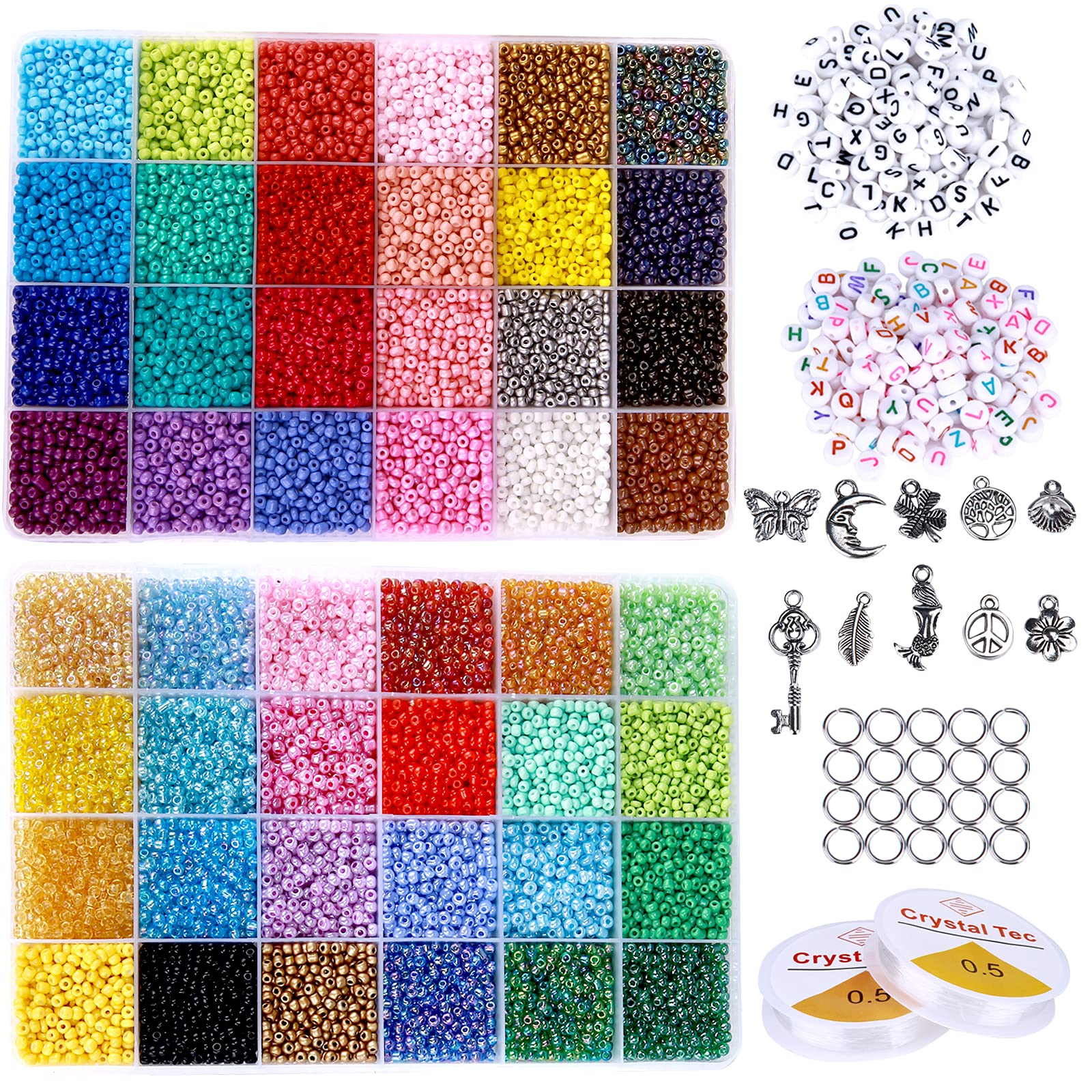 Greentime Pony Seed Beads, Rainbow Opaque Pony Beads Mixed Colors Small Loose Spacer Beads for Friendship Bracelet Jewelry Necklace Making Hair Braids and DIY Crafts（24colors 4mm 8500pcs）