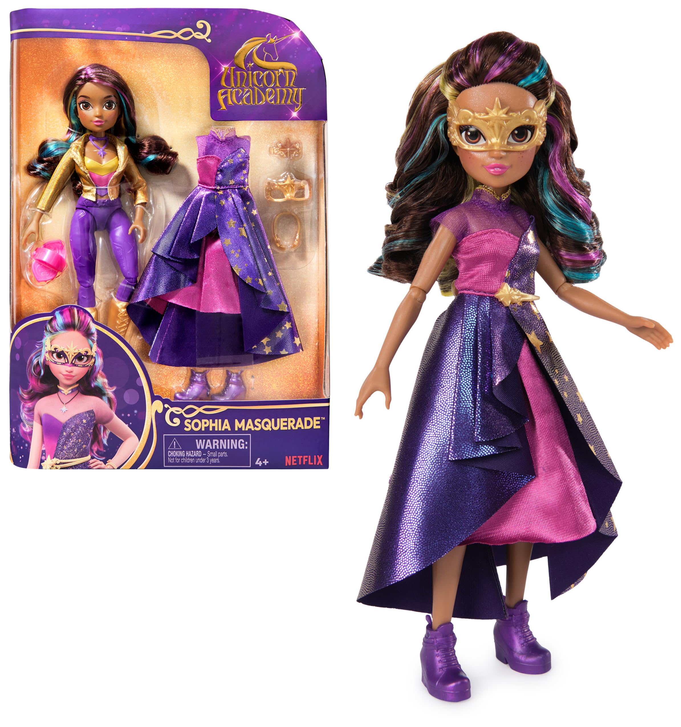 Unicorn AcademySophia Deluxe Masquerade Ball Doll with 9 Doll Accessories and Rainbow-Streaked Hair, 24.1cm, Dolls and Unicorn Toys for Girls