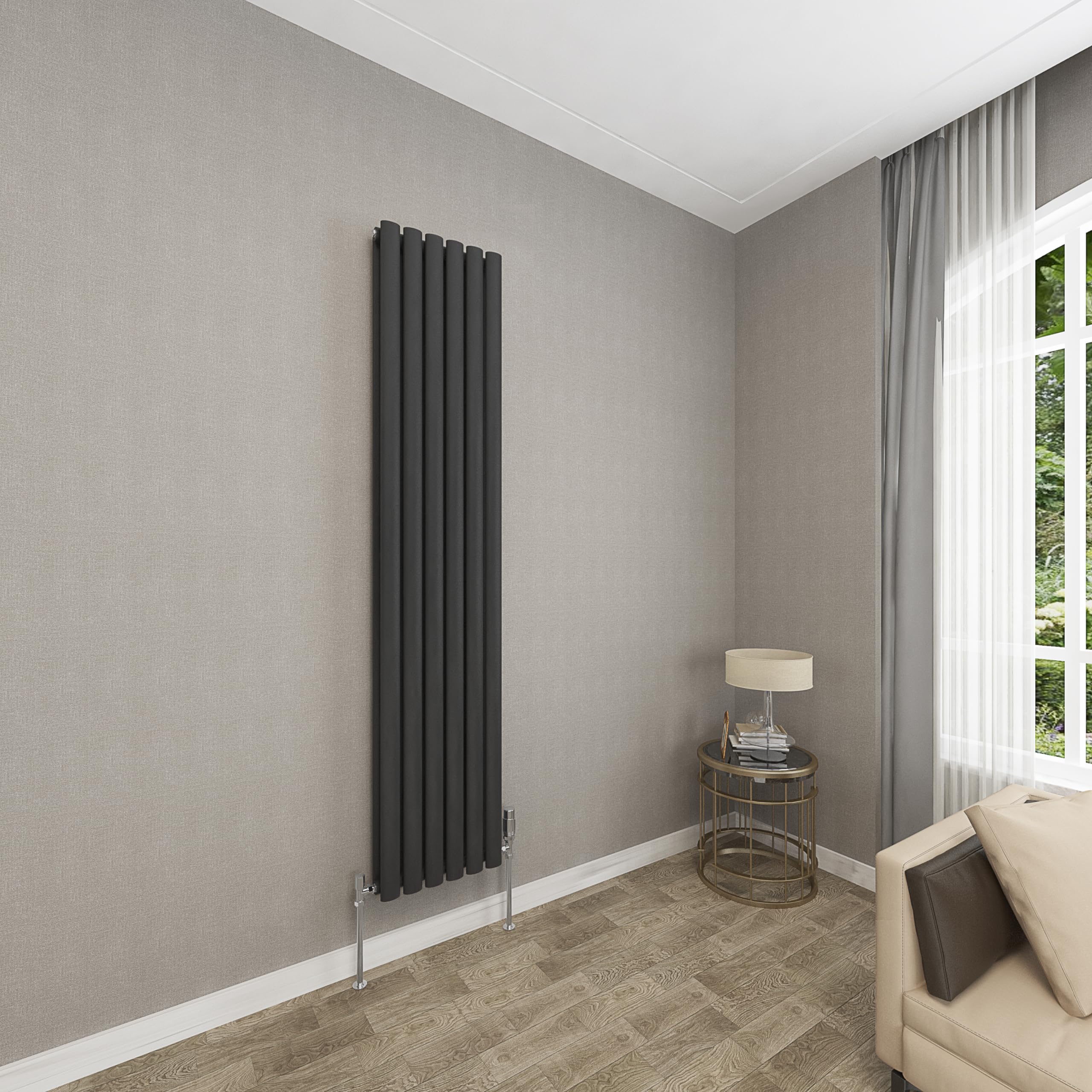 Sky bathroom | 1800x354mm - Modern Black Vertical Double Panel Oval Column Radiator Central Heating Designer Radiator — image 1