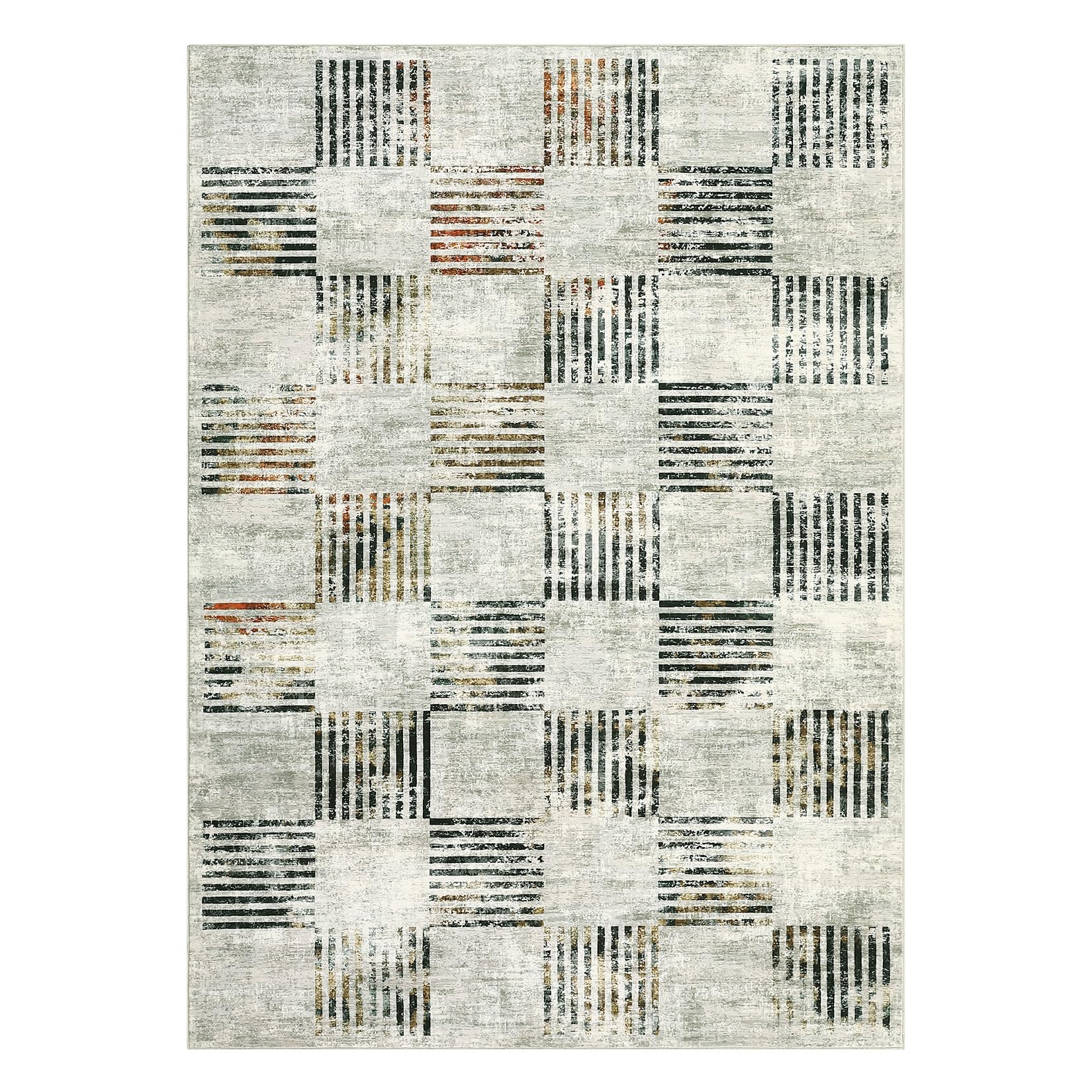 JOLENE.K Area Rug 8x10 Washable Rugs for Living Room Modern Geometric Rug for Bedroom Contemporary Patchwork Block Office Carpet Low Pile Neutral Soft