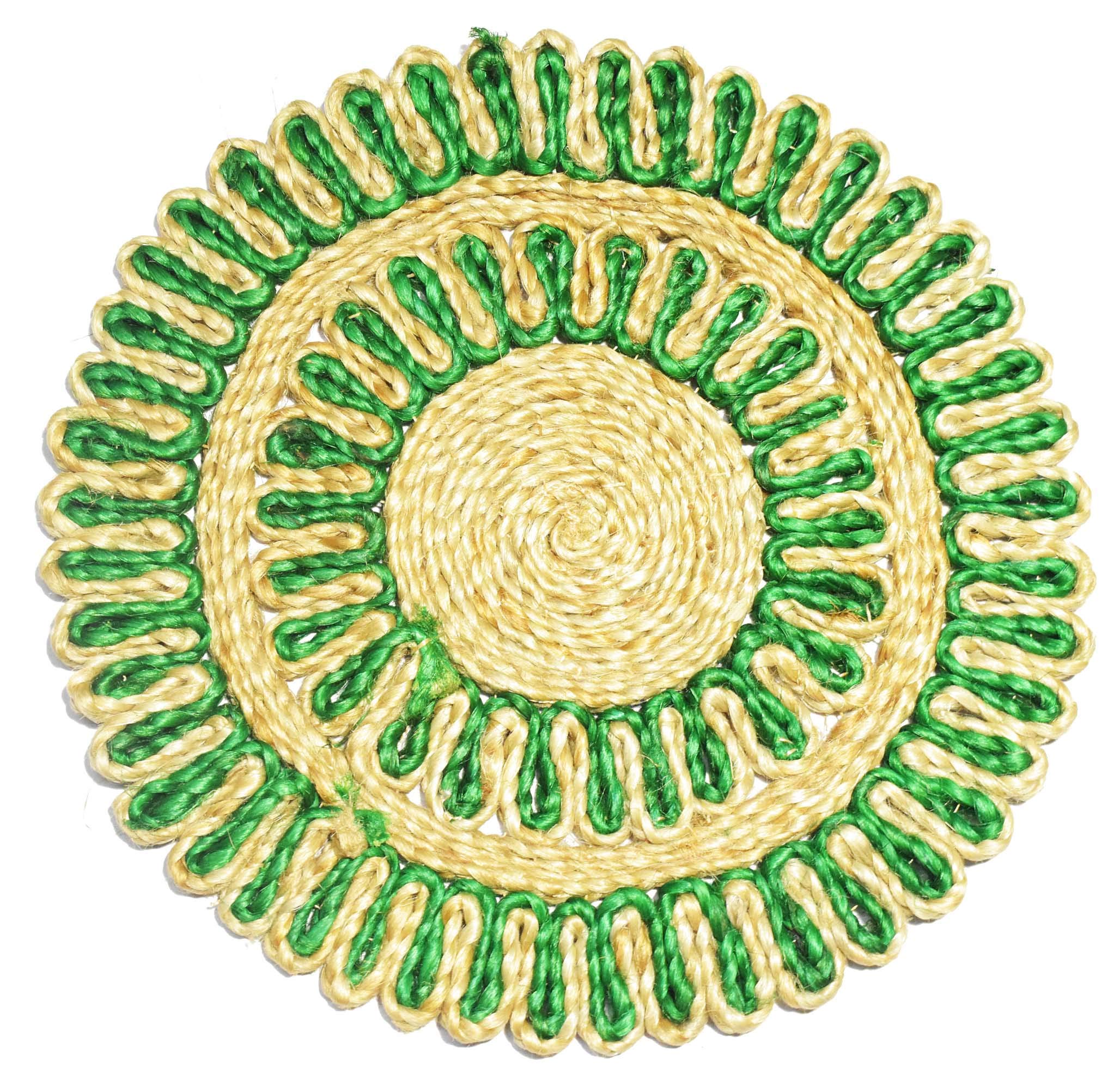 Handcrafted Jute Placemats, Green, 12 Inch, Set of 2