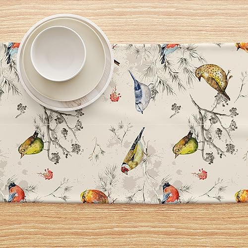 Miniatura 4 de Winslow & Brody Camino de mesa 100% algodón, pájaros perchados, 16 x 72 pulgadas, de lujo y extra ancho, fabricado en los Estados Unidos