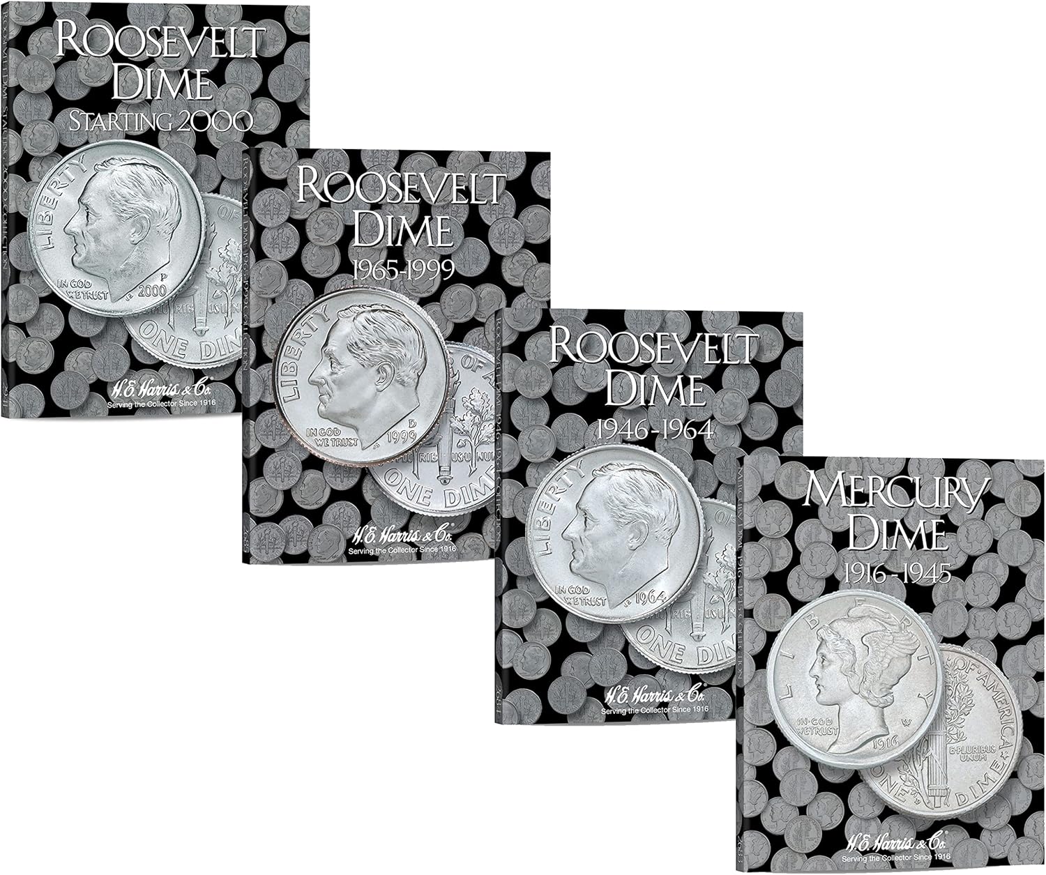 H.E. Harris & Co. US Dime Folder Set Mercury and Roosevelt 1916 to Present Day #’s 2683,2684,2685,2941