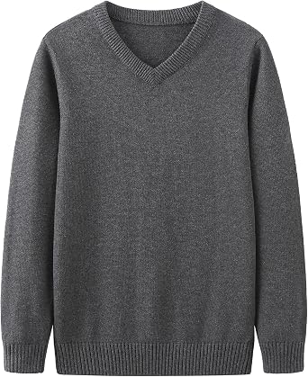 Mens V-Neck Sweater, Long Sleeve, Knit, Top, Ribbed, Cotton, Plain, Stylish, Large Size, Business