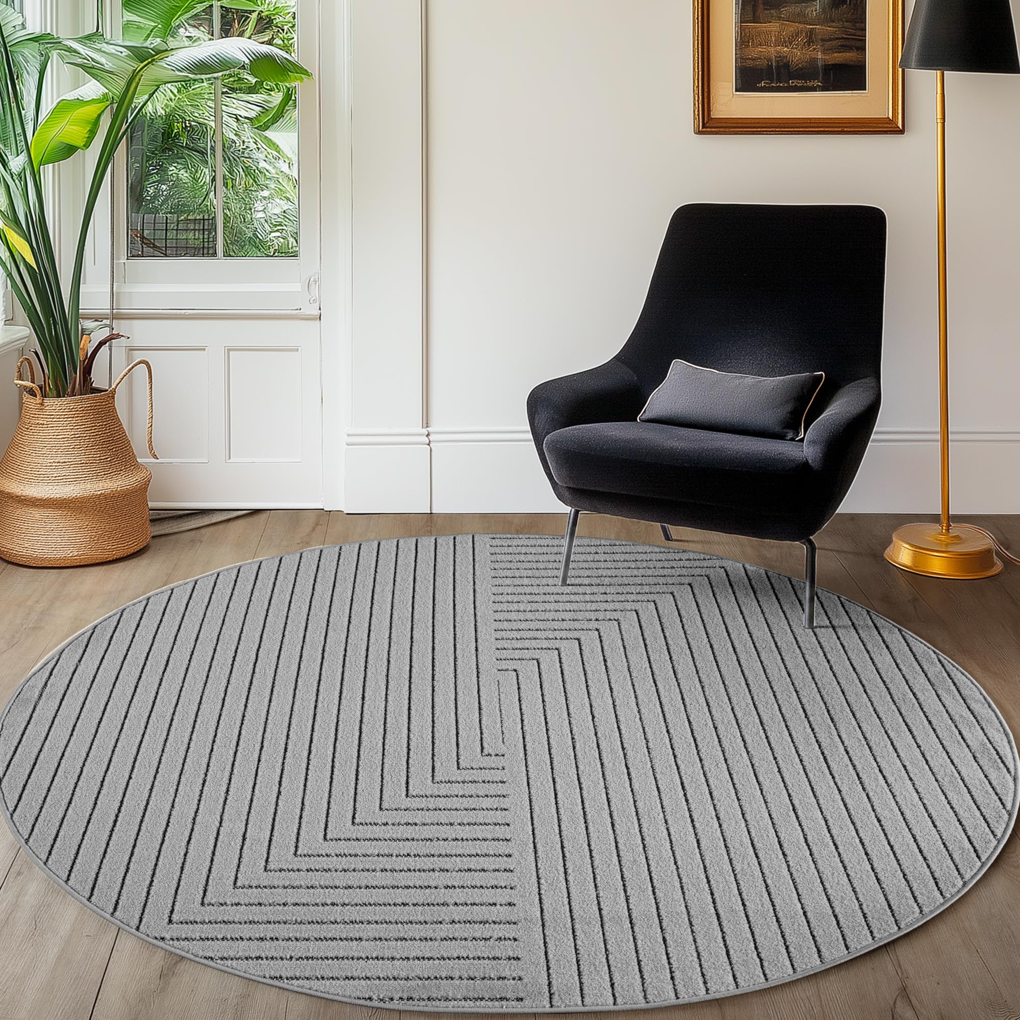 SIMPEX Kurzflor Teppich Wohnzimmer, Schlafzimmer, Küche, 3D Hoch-Tief-Effekt, Skandinavisch Boho Motiv, für Outdoor Bereich geeignet Terrassen oder im Balkon