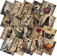 Ganeen 60pcs 10x10 Inch Vintage Halloween Quilting Fabric Squares - Retro Skull Crow Rose Precut Bundles for DIY Crafts Quilts