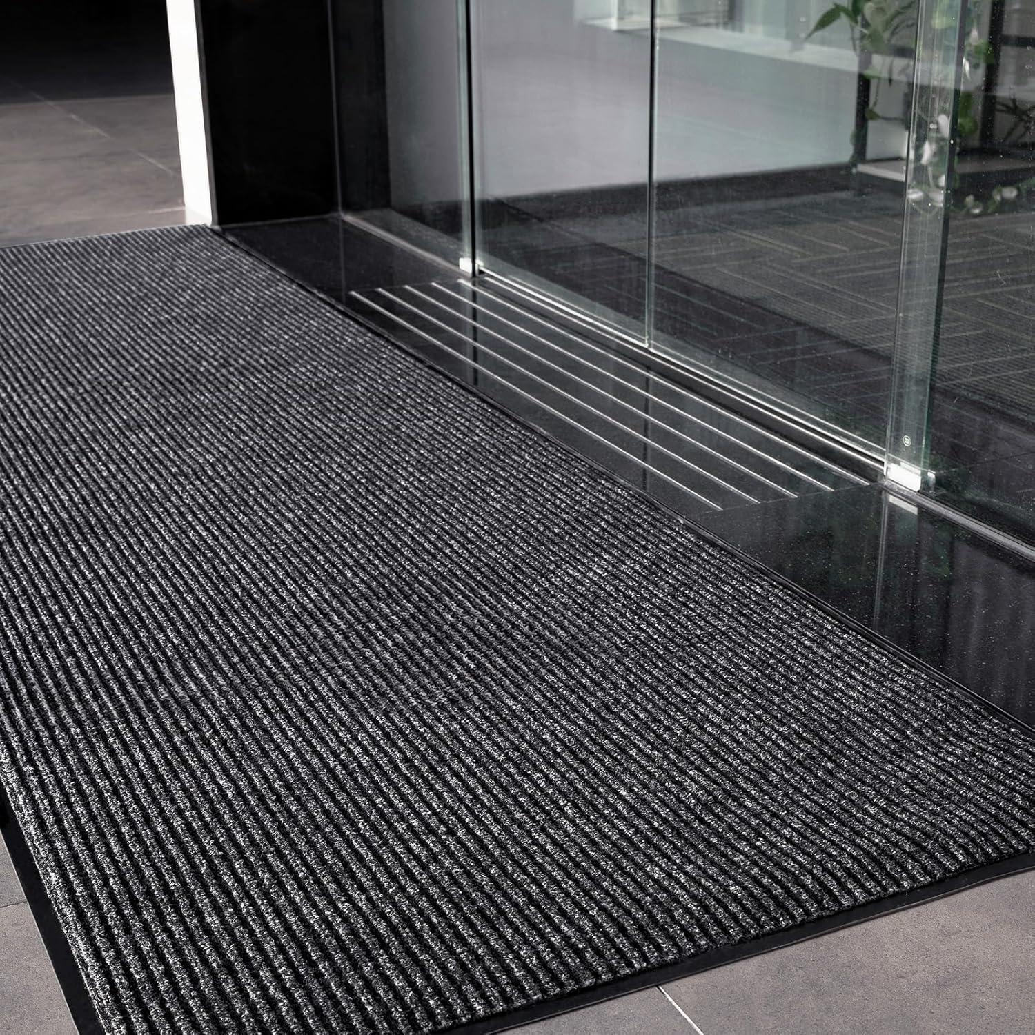 Front Door Mat, 3' x 10' Commercial Door Mat Outside Entrance, Heavy Duty Welcome Mats, Absorbent & Dirt Resistant, Non-Slip Extra Large Doormats, Door Rugs for Entryway Indoor Outdoor, Grey Grey 3' x 10'