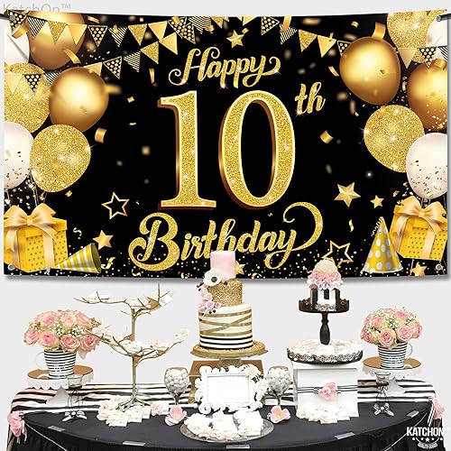 Miniatura 2 de KatchOn, Cartel de feliz cumpleaños número 10 con purpurina  XtraL, 72 x 44 pulgadas, telón de fondo de feliz cumpleaños 10  Decoraciones de