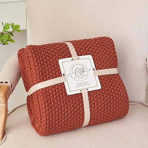 Miniatura 9 de Longhui bedding Manta de punto trenzado grueso, ligera, color óxido, 100% algodón orgánico, para sofá, cama, guardería, rústico, desgastado y