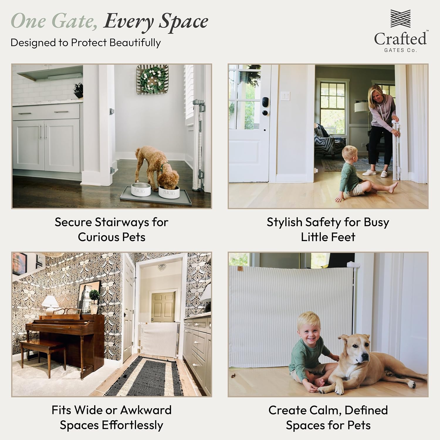 Crafted Gates Modern Fabric Baby Gate – Indoor Safety Gate with Premium Milliken Alpine Performance Fabric, Pet & Toddler Barrier, Designer Look – Easy Install – USA Made