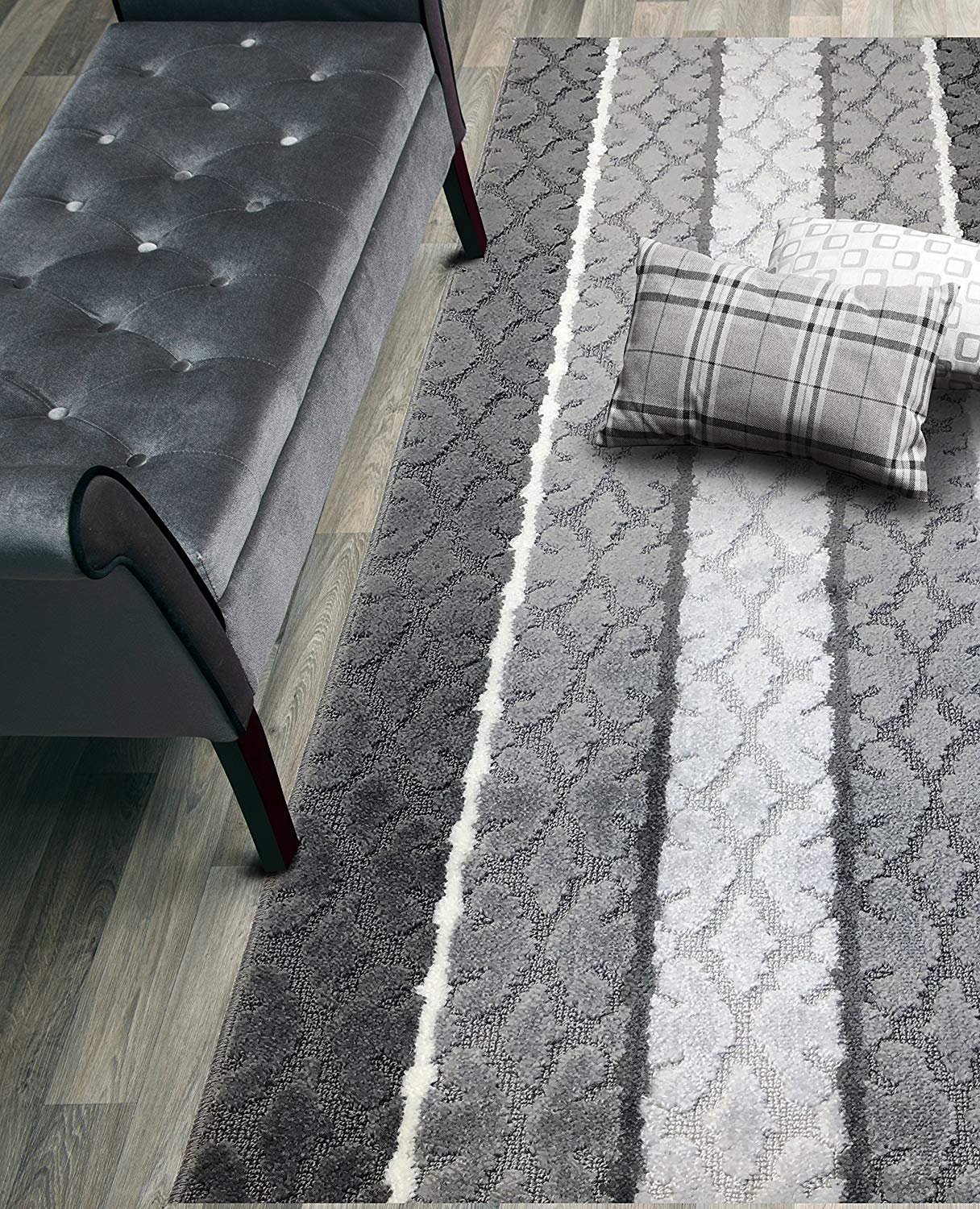 ORFA HOME Custom Cut Hallway Runner Rug, Slip Resistant, 31 Inch Wide X Your Choice of Length, Damask Anthracite, 31 Inch X 8 feet