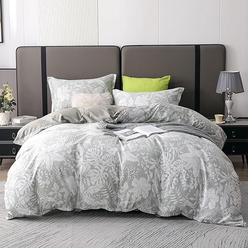 Miniatura 33 de OAITE - Juego de funda de edredón individual con patrón floral de 600 hilos, ultrasuave, 100% algodón, fibra larga, juego de 3 piezas, transpirable