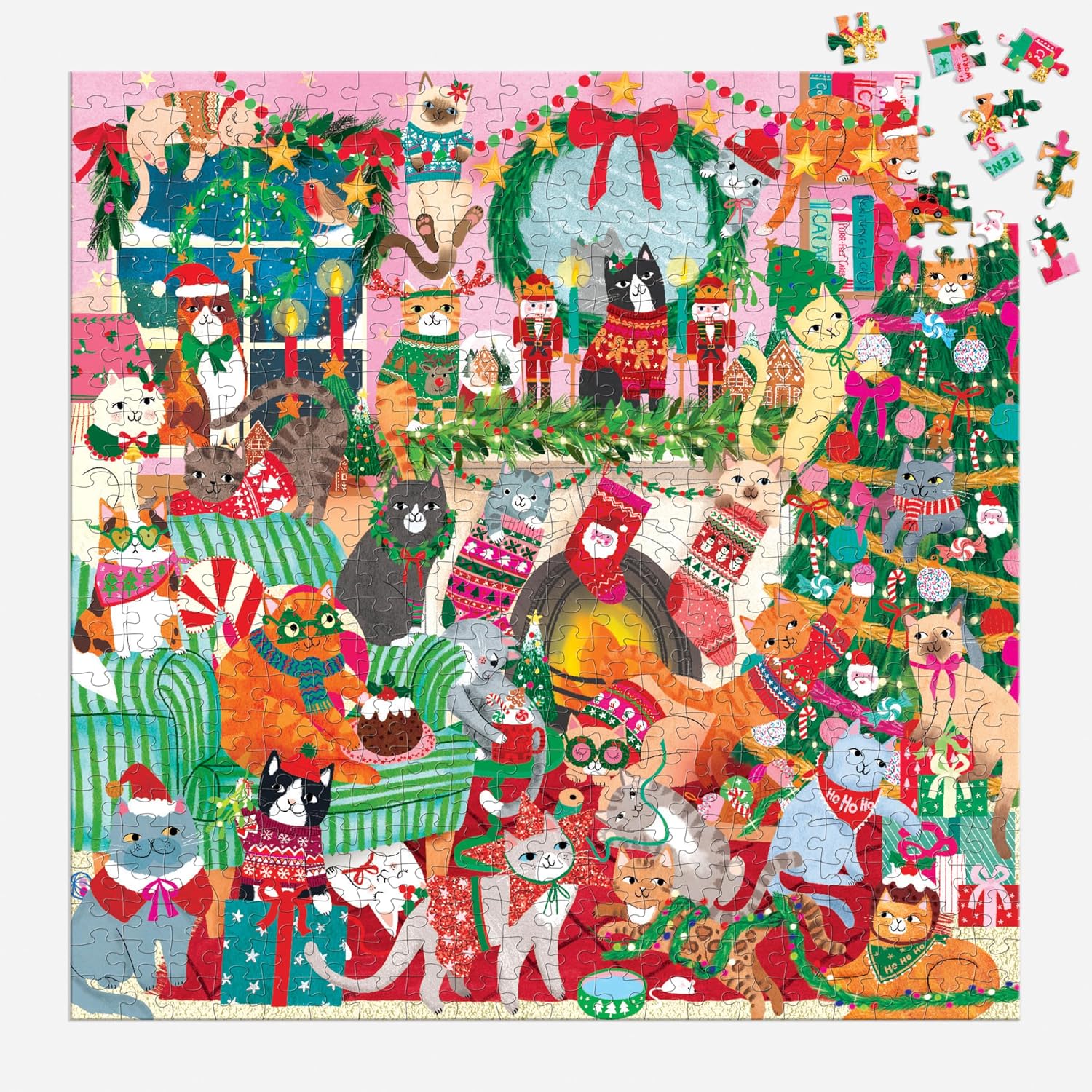 Mudpuppy Merry Catmas! – 500 Piece Family Jigsaw Puzzle with Colorful and Fun Illustrations of Christmas Themed Cats for Children Ages 8 and Up image 4