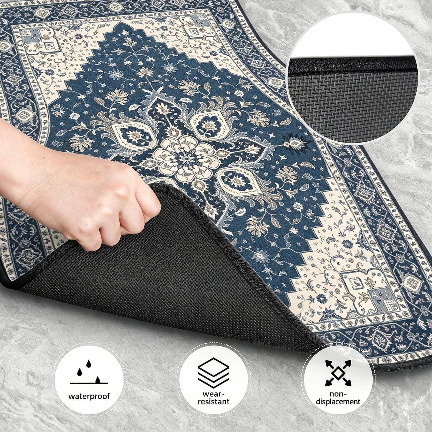 Premium Linen Vintage Car Floor Mats Full Set |Blue & Ivory Persian Floral Car Decor for Women,Men | Waterproof All-Weather Universal Fit for SUV, Sedan | Luxury Car Accessories, Non-Slip image 5