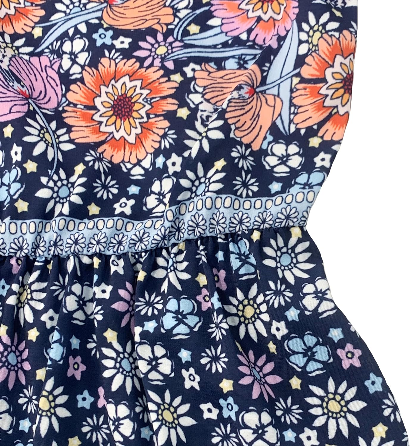 Womens Sundress 2025 Summer Boho Floral Short Sleeve Crewneck Midi Dress Casual A-Line Flowy Knee Lenth Dress with Pocket - Image 2