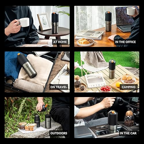 Miniatura 8 de Cafetera portátil para verter, molinillo eléctrico recargable con rebaba cónica de acero inoxidable, kit integrado de preparación manual con filtro