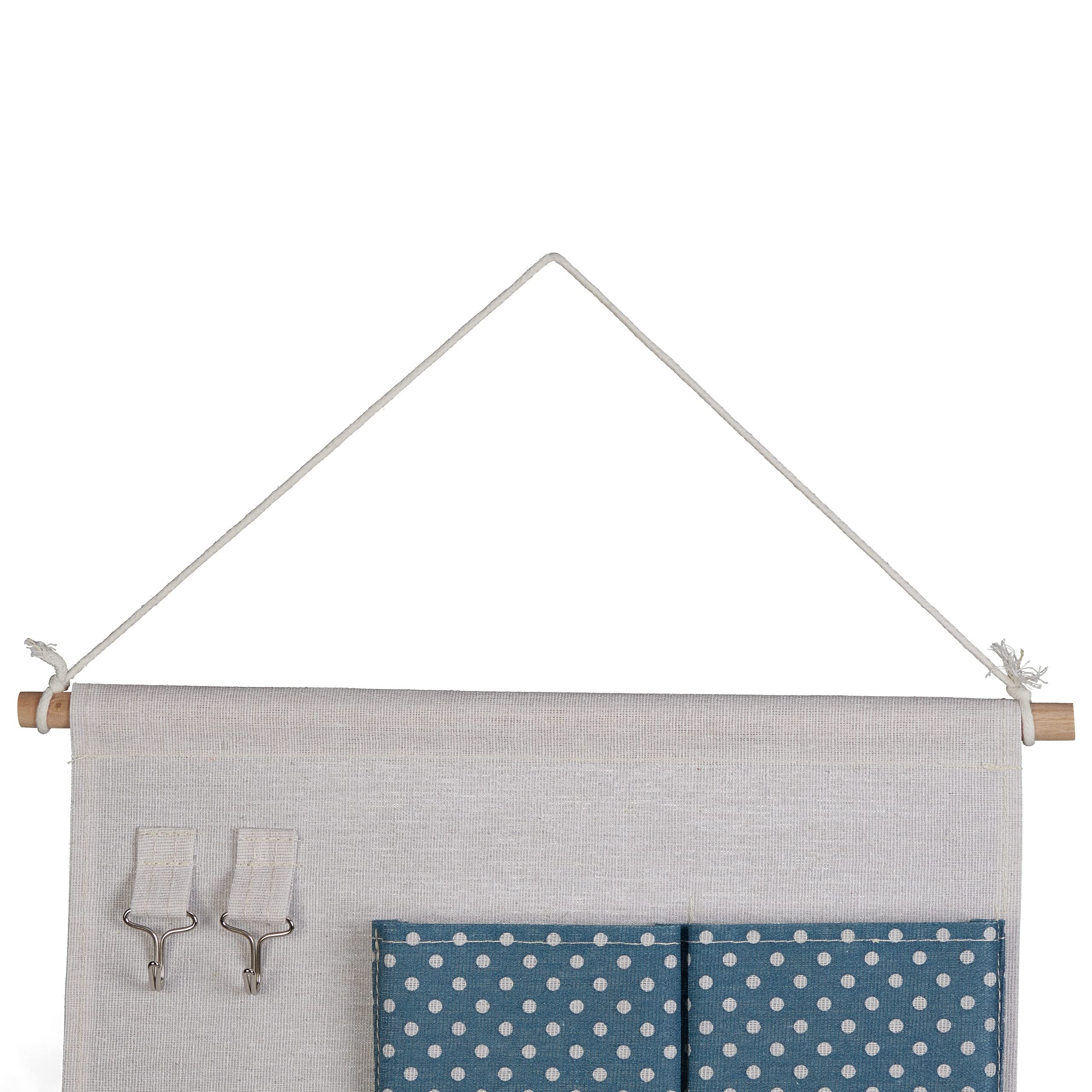 Relaxdays Organizer da Parete, 7 Tasche in Stoffa Portaoggetti, 2 Ganci Portachiavi, Ingresso, HxL: 60x39 cm, Crema Blu
