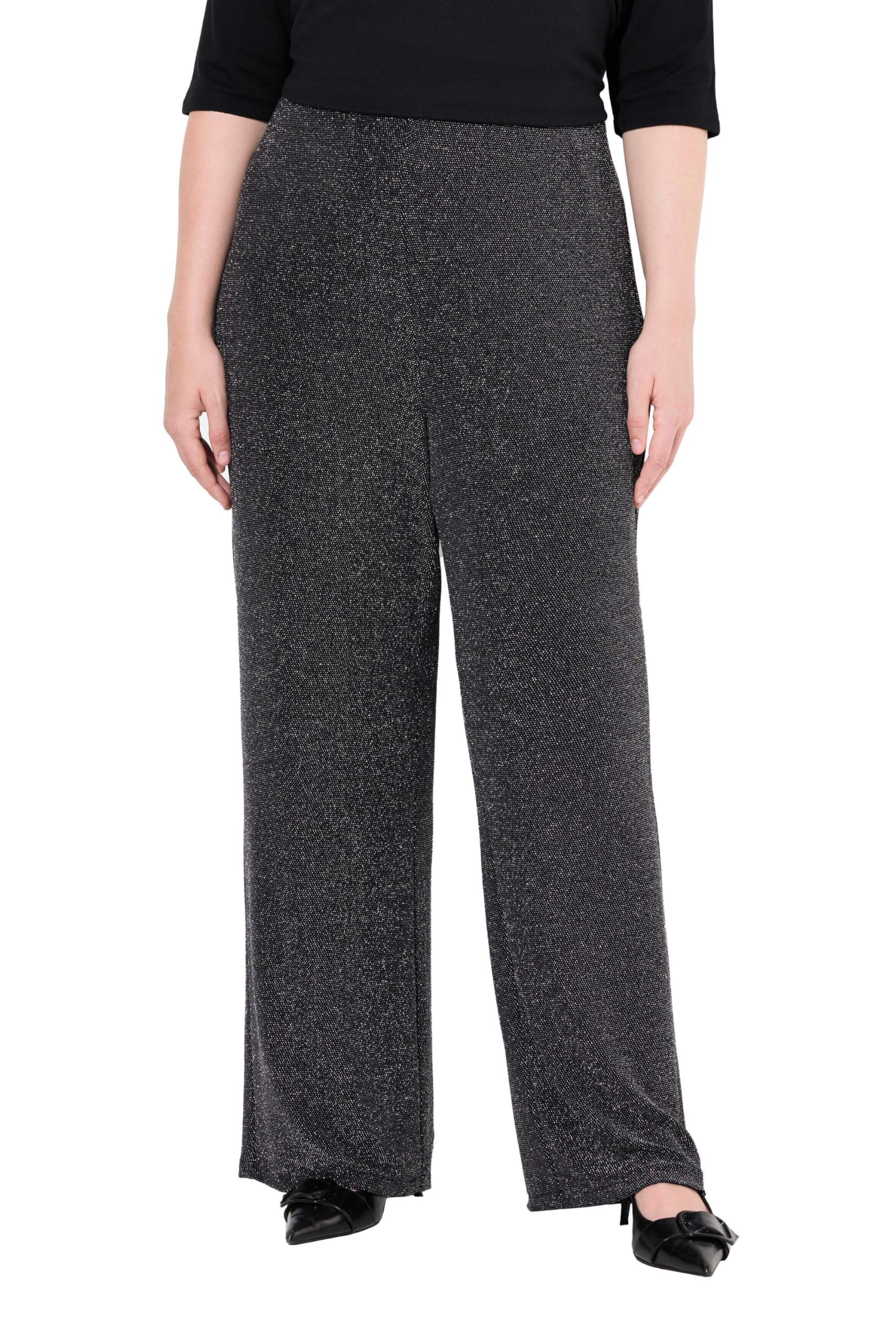 Ulla Popken Damen große Größen Übergrößen Plus Size Jerseyhose, Glitter, gerades Bein, Elastikbund 832674