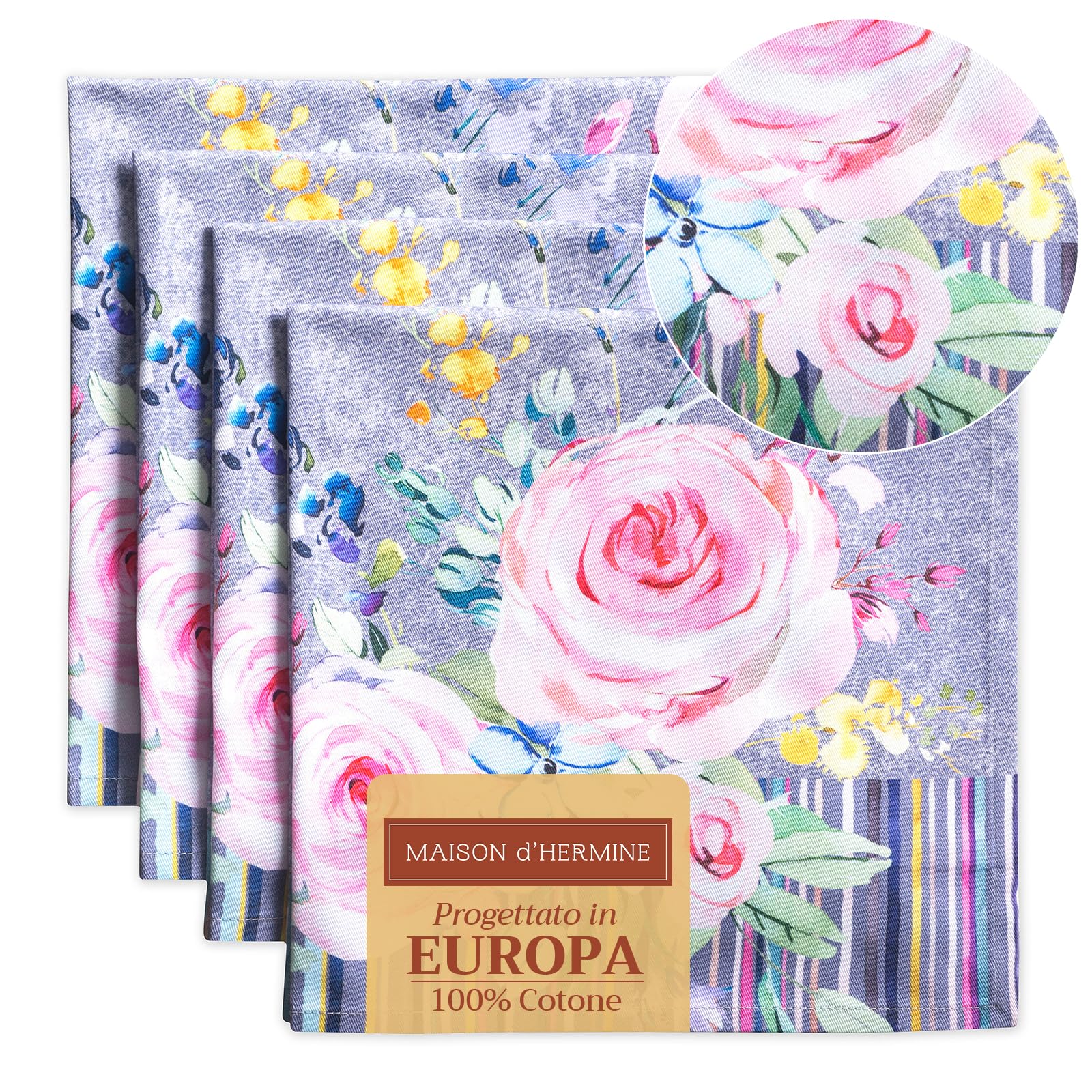 Maison d' Hermine Cloth Napkins Set of 4 100% Cotton Everyday Reusable Square Napkins Cloth Washable Dinner Party Wedding Restaurant Gifts for Mothers Day (Sweet Rose Lavender