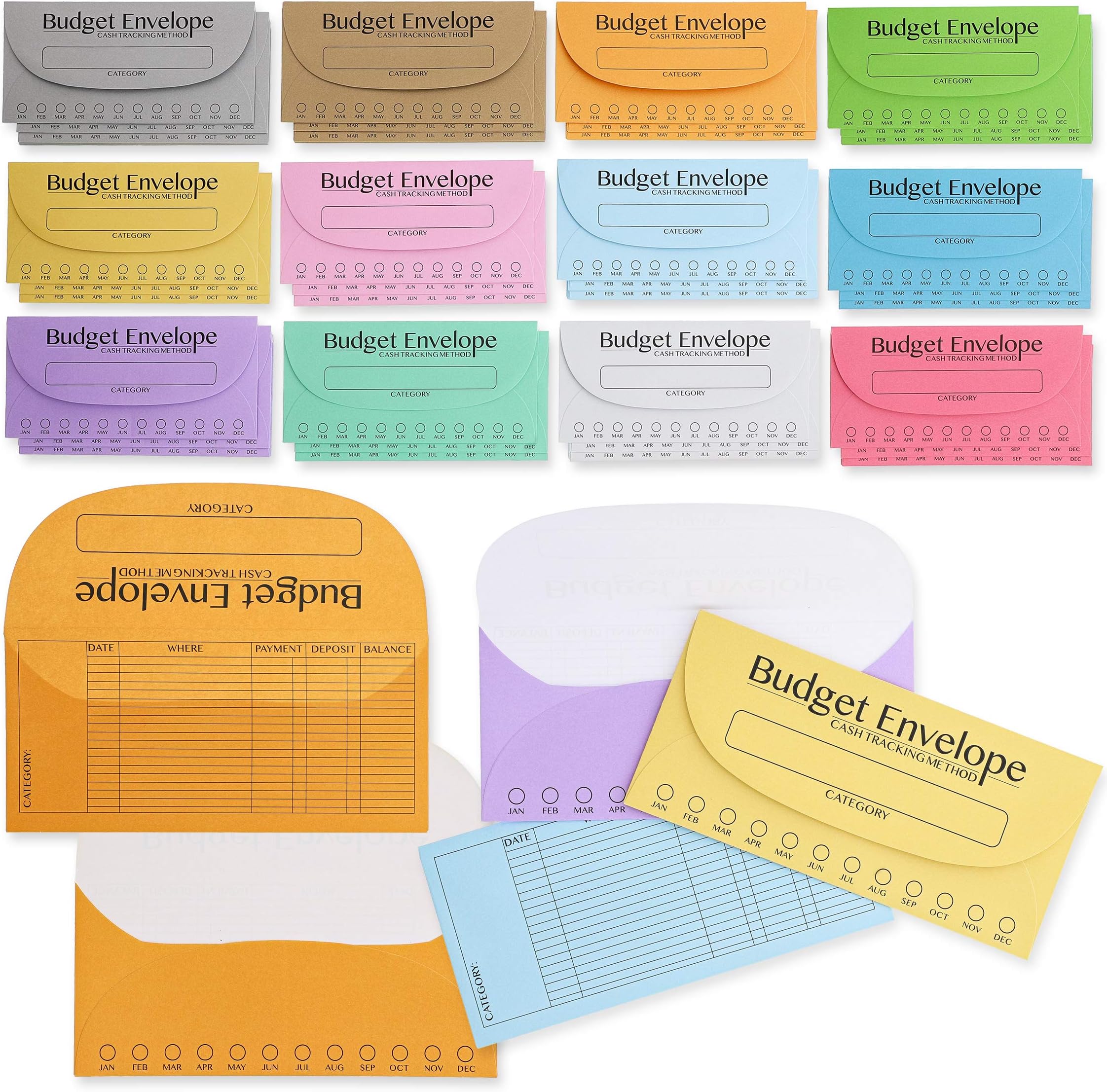 96 Pack Bulk Budget Envelopes for Cash System, Budgeting Tracker Binder, Money Saving Challenge, 12 Colors (6.5 x 3 in)