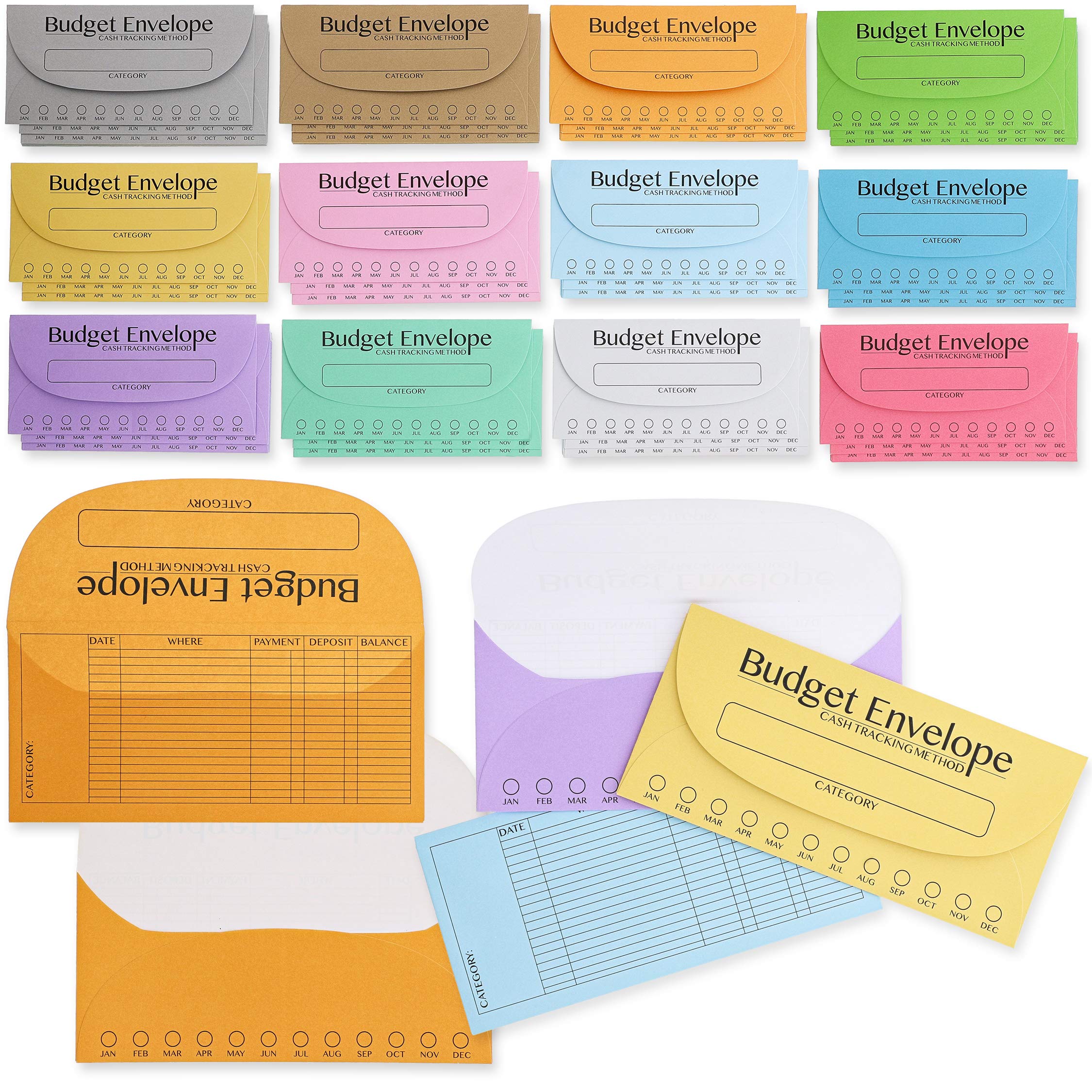 96 Pack Bulk Budget Envelopes for Cash System, Budgeting Tracker Binder, Money Saving Challenge, 12 Colors (6.5 x 3 in)