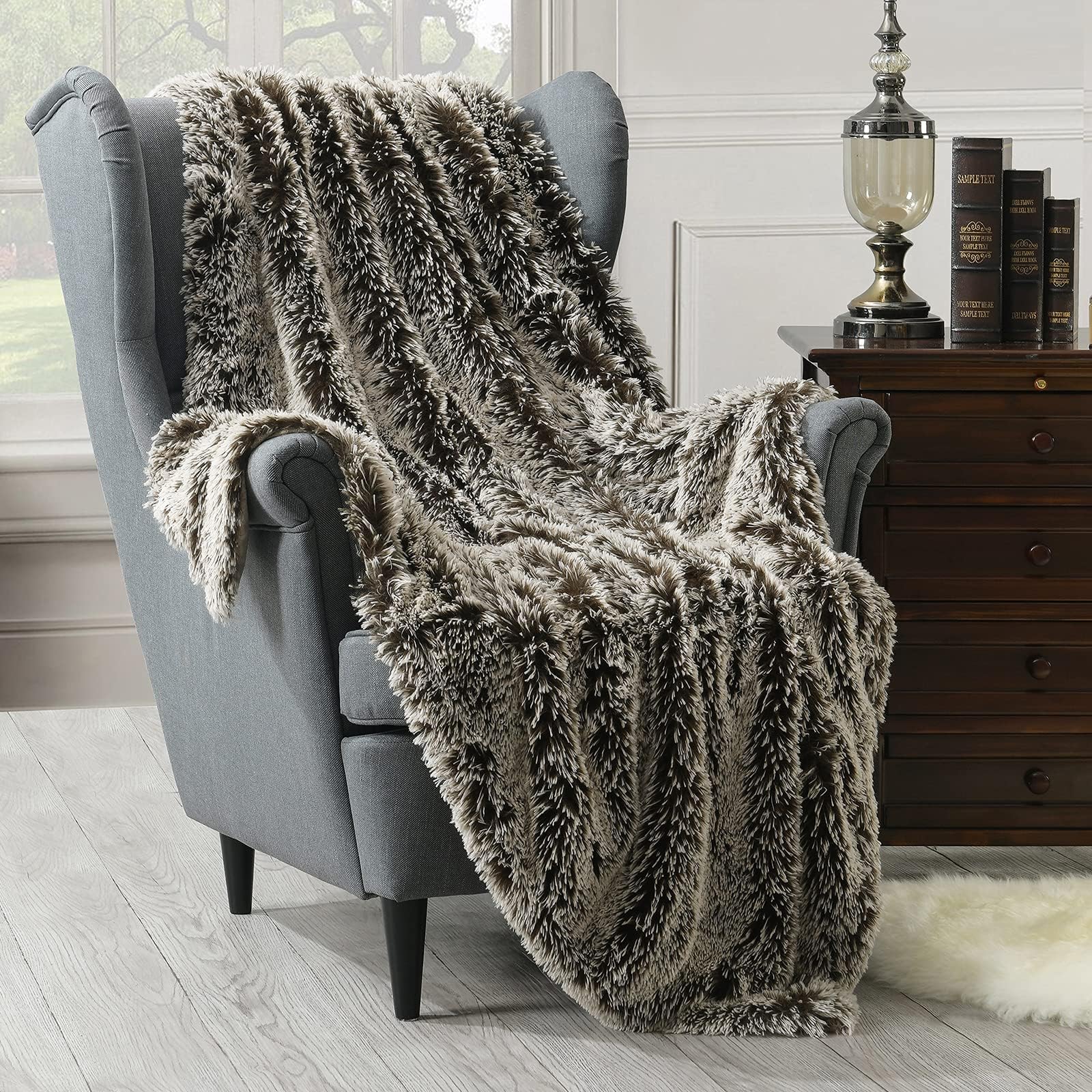 HORIMOTE HOME Faux Fur Throw Blanket Luxury Shaggy Warm Fuzzy Fluffy