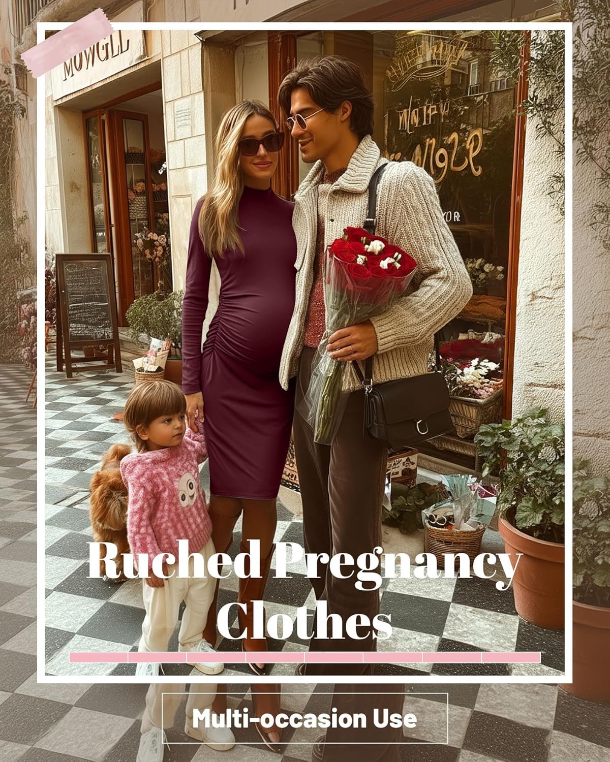 3 Pack Women's Maternity Dresses Long Sleeve Mock Neck Winter Pregnancy Dress Side Ruched Knee Length Mama Clothes - Image 4