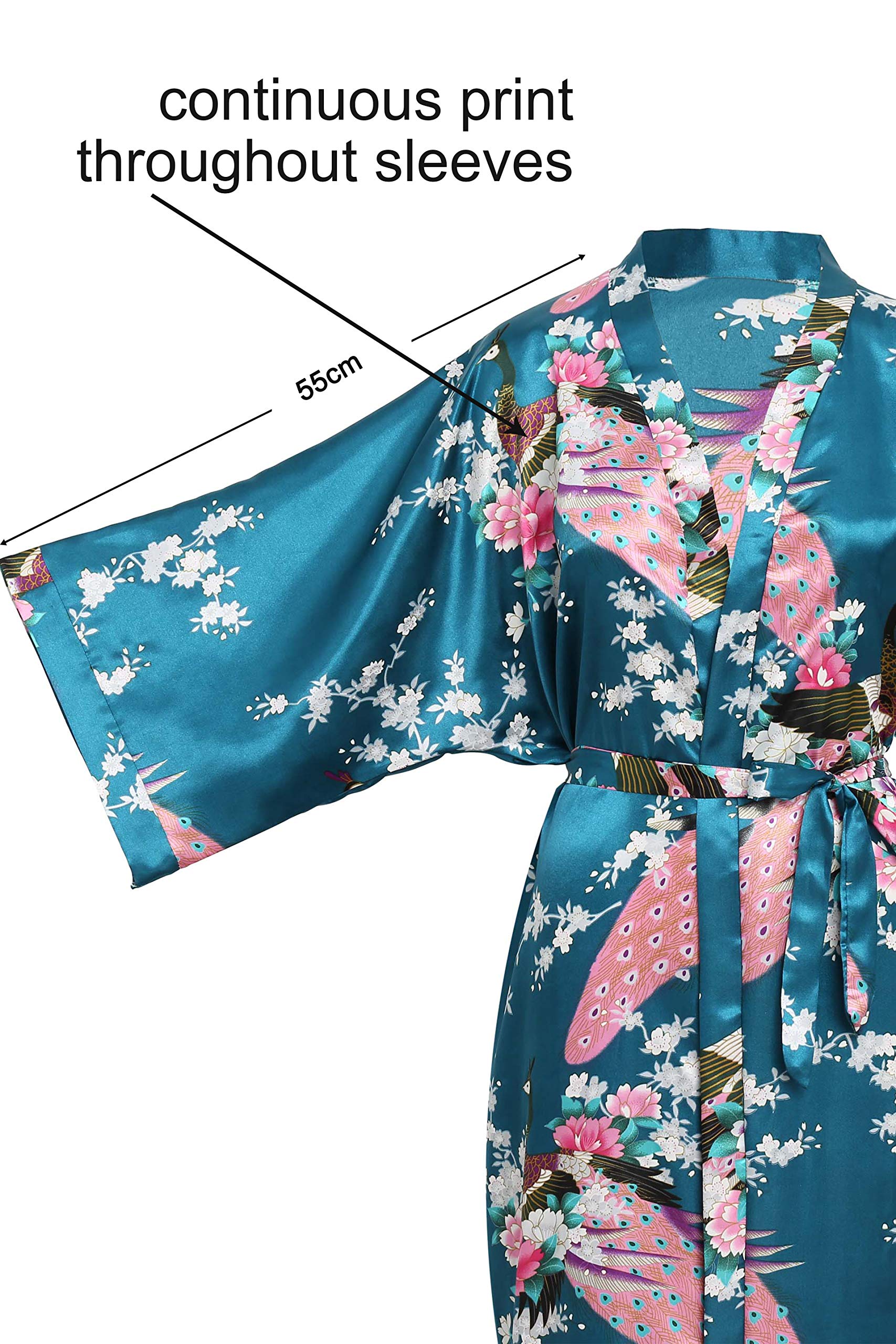 BABEYOND Kimono Femme Long en Satin - Peignoir Léger Imprimé Paon jusqu'à la Cheville