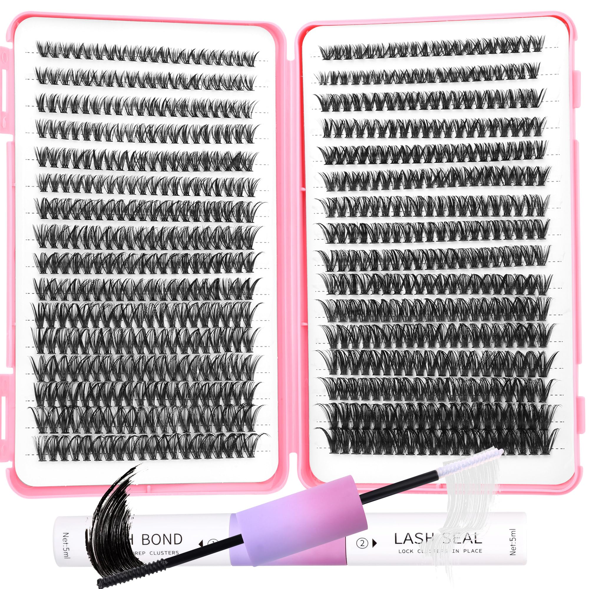 640pcs Lash Extension Kit Bond and Seal Eyelash Extension Kit 8-16MM CD Curl Lash Clusters Kit 2 Styles Mix Wispy Individual Lashes Kit by Ruairie