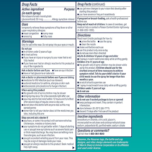 Vista 15 de Nasonex 24HR - Aerosol nasal para alergias, sin somnolencia, sin olor, síntomas de alergia + congestión nasal, fuerza de prescripción completa, 60