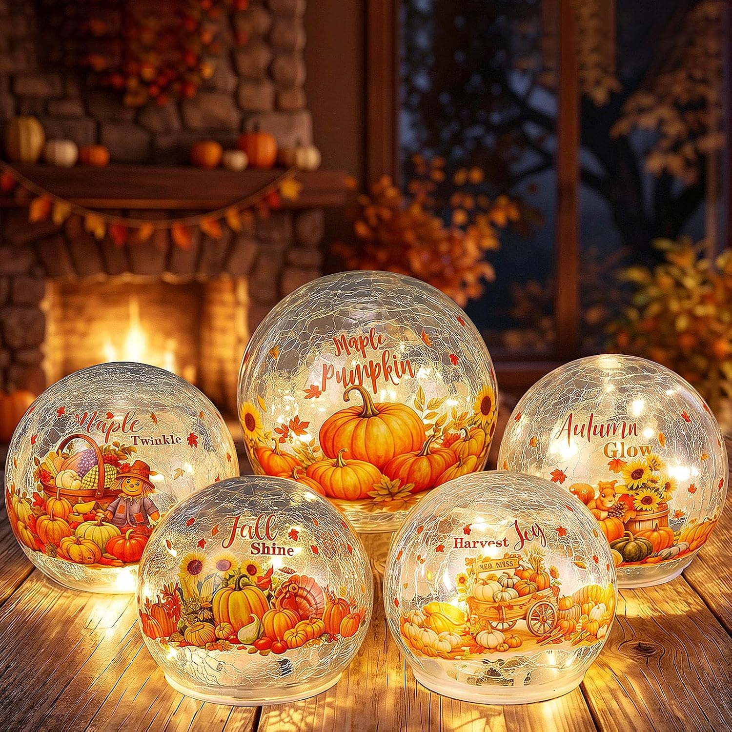 Hungdao 5 Pcs Fall Pumpkin Globe Indoor Tabletop Decor Glass Globe