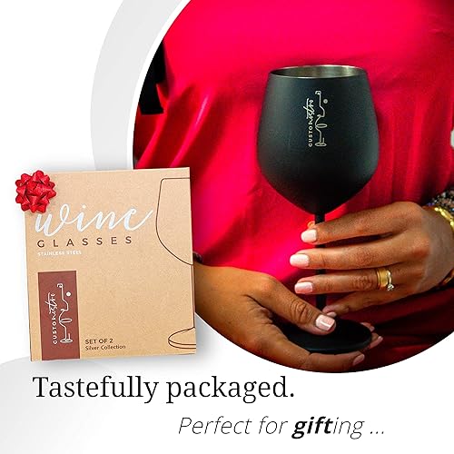 Miniatura 6 de Gusto Nostro Copa de vino de acero inoxidable – 18 onzas – Copas de vino negro irrompibles para viajes, camping y piscina – Copa de vino de metal