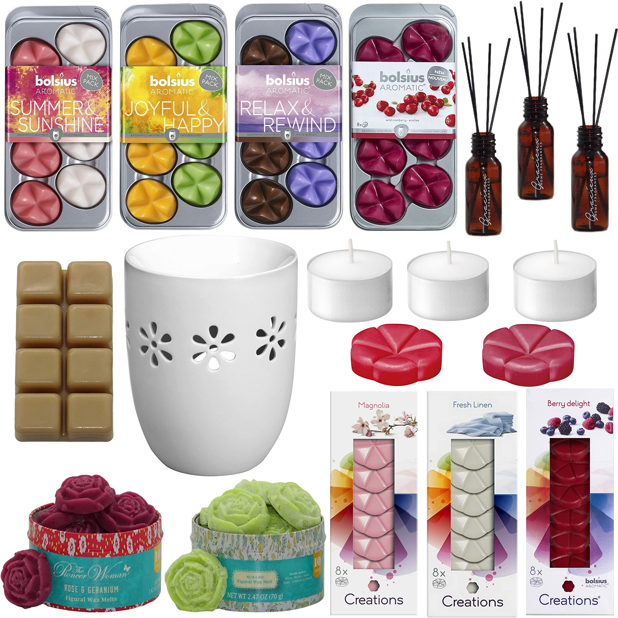 150-teiliges Überraschungs Duftset: 96 Duftwachs Melts + 50 Teelichter + 3 Diffuser + Duftlampe, Aromatik Geschenkset Mix Paket verschiedene Düfte