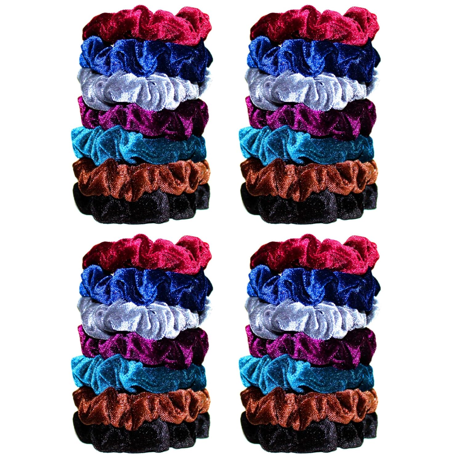 Syleia Velvet Scrunchies Set of 28 (4 red, 4 royal blue