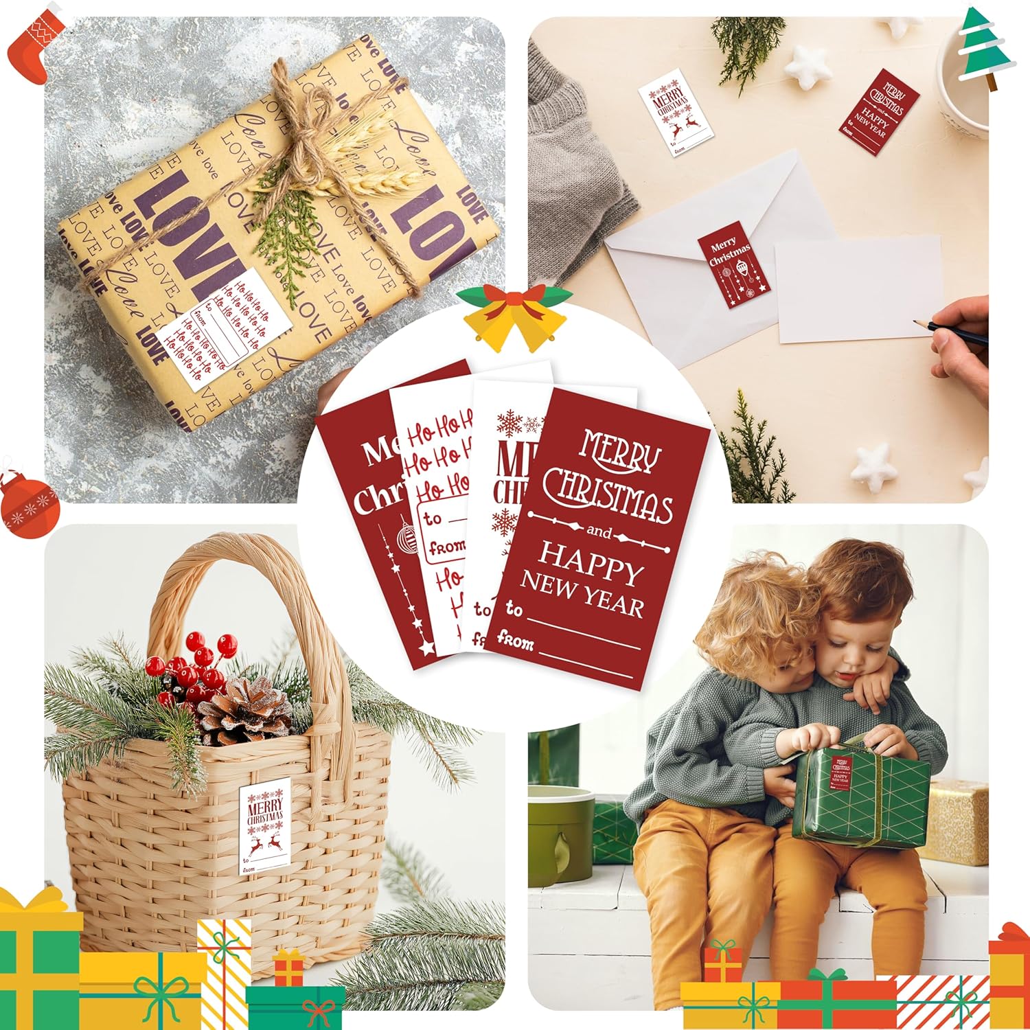 Merry Christmas Gift Tags, 40pcs Winter Holiday Gifts Tags Stickers, Happy New Year Present Writable Name Labels Decorations for Festival Party- B02 - Image 5