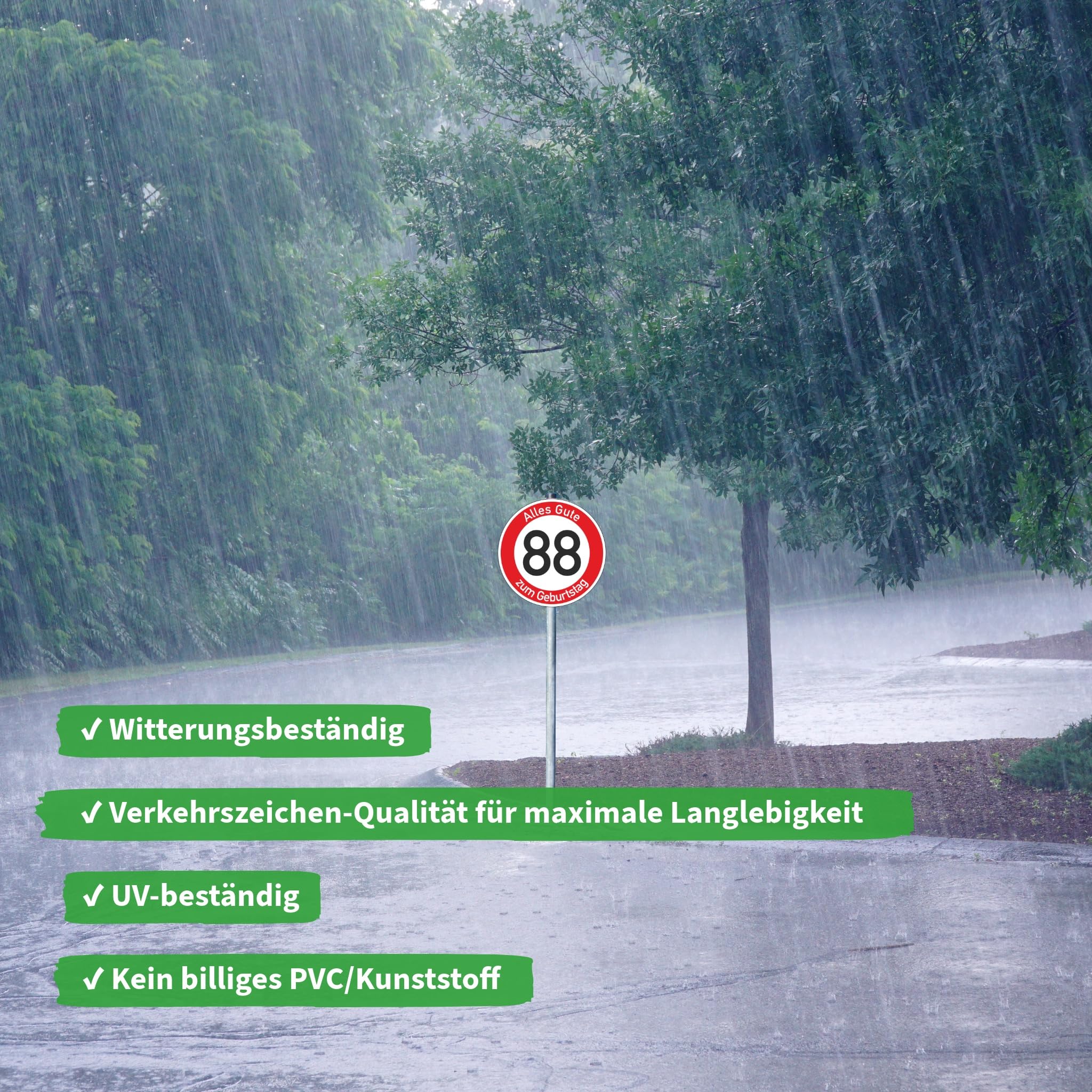 Geburtstagsschild 88 | Verkehrsschild Qualität | 2mm Aluminium | "Alles Gute zum 88 Geburtstag" | Weißer Schriftzug Alles Gute zum Geburtstag | Kein billiges PVC/Plastik | (Ø420)