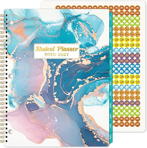 Planificador escolar 2026-2027 con calcomanías, julio 2026 a junio 2027, 9 x 11 pulgadas, planificador estudiantil 2026-2027 con papel grueso