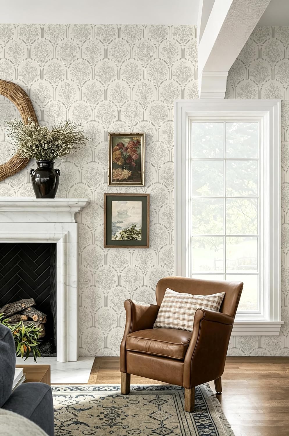 EeeComing Peel and Stick Wallpaper Cream Floral Removable Wall Paper 17.7''x393.3'' Contact Paper Modern Waterproof Self Adhesive Boho Wallpaper for Bedroom Shelf Cabinet Decor image 5