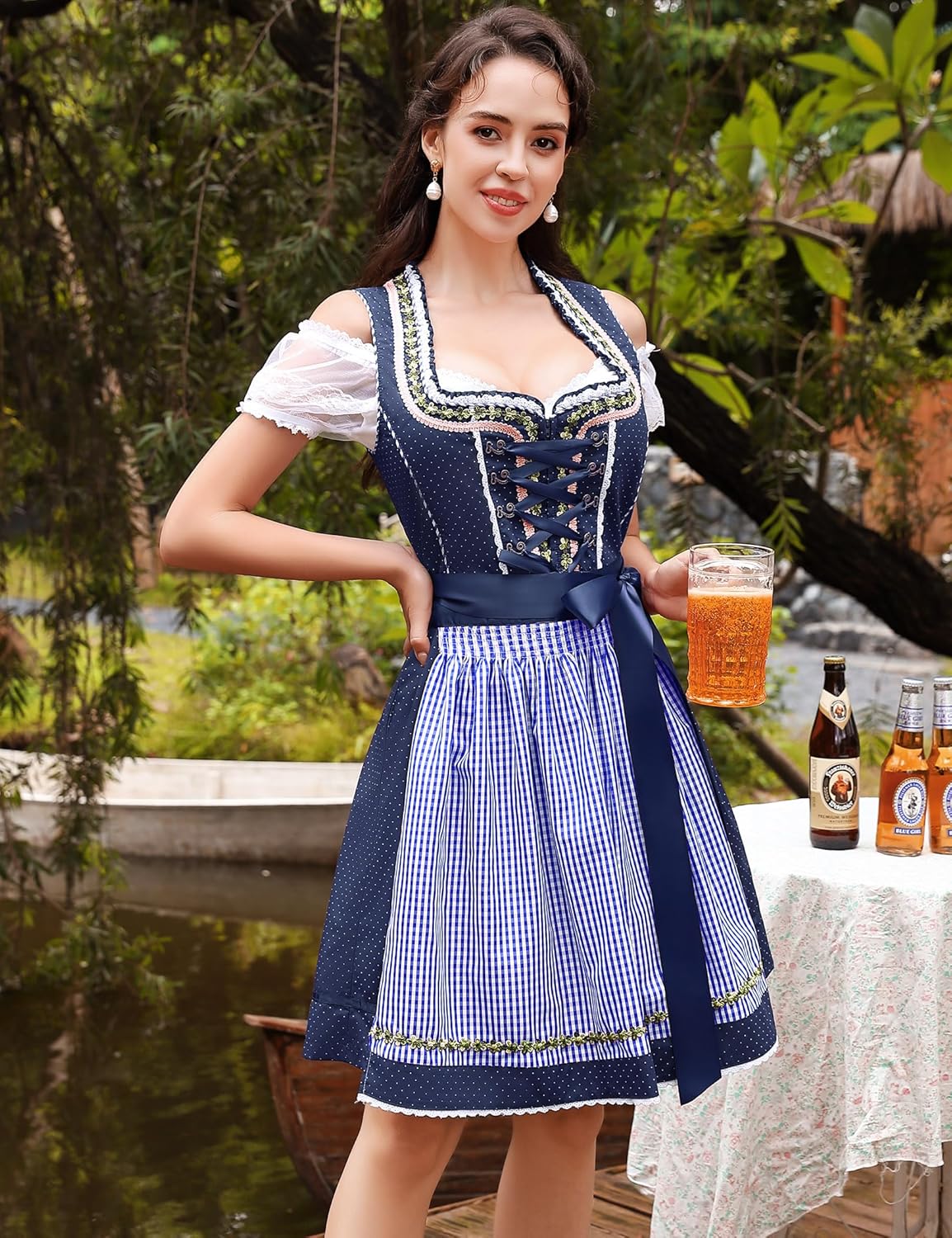 Clearlove Women's Oktoberfest Costume Dress Dirndl Dresses Women German Beer Costumes Outfit for Carnival - Image 3