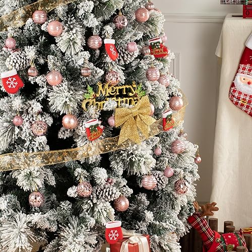 Miniatura 6 de FlameFlash Juego de 100 adornos de bolas de Navidad, adornos de Navidad de plástico rosa inastillables para árbol de Navidad, bolas surtidas,