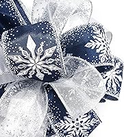 Vista 4 de CT CRAFT LLC Lazo azul de copo de nieve para la parte superior del árbol de Navidad de 11 pulgadas con 4 serpentinas de cinta x 3 yardas de largo