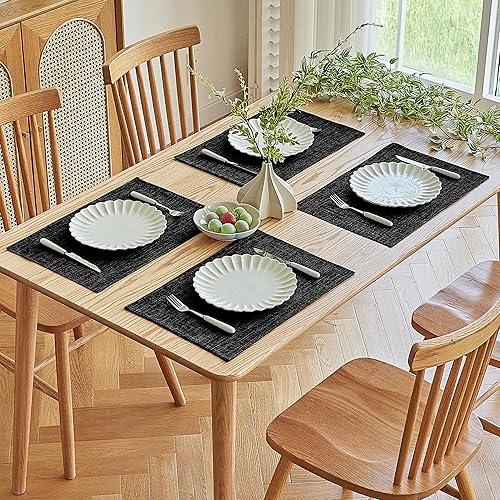 Miniatura 7 de Softalker Juego de manteles individuales de lino sintético de 4 a 12 x 18 pulgadas, resistentes al calor, de doble capa, duraderos, de arpillera