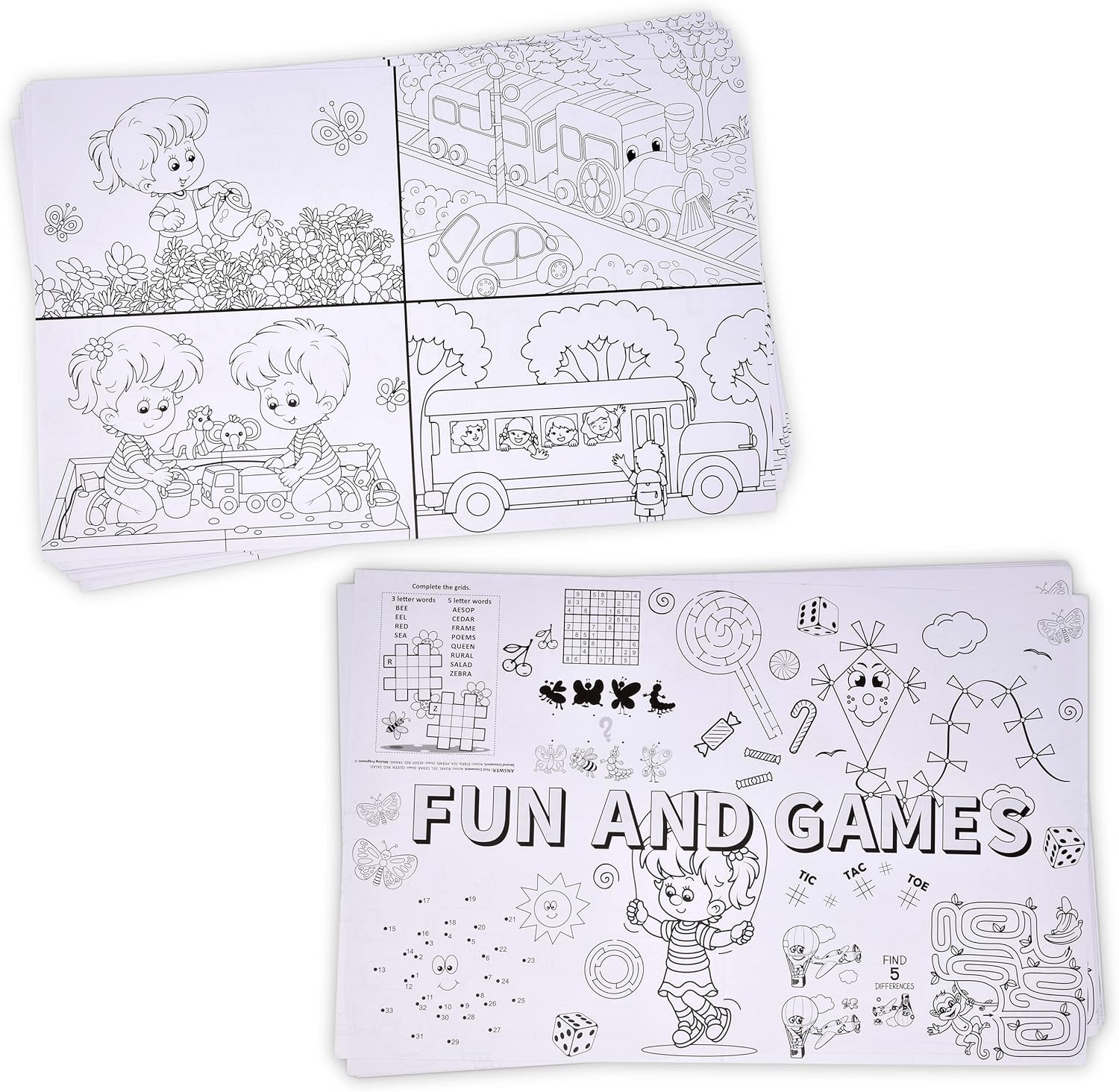 Gift Boutique 50 Kids Activity Place Mats Disposable Paper 11"x 17" 2 Sided Color Your Own Fun Time Coloring and Puzzle Game Sheet for Restaurants Entertainment Crafts Party Table Supplies Decorations - Image 7