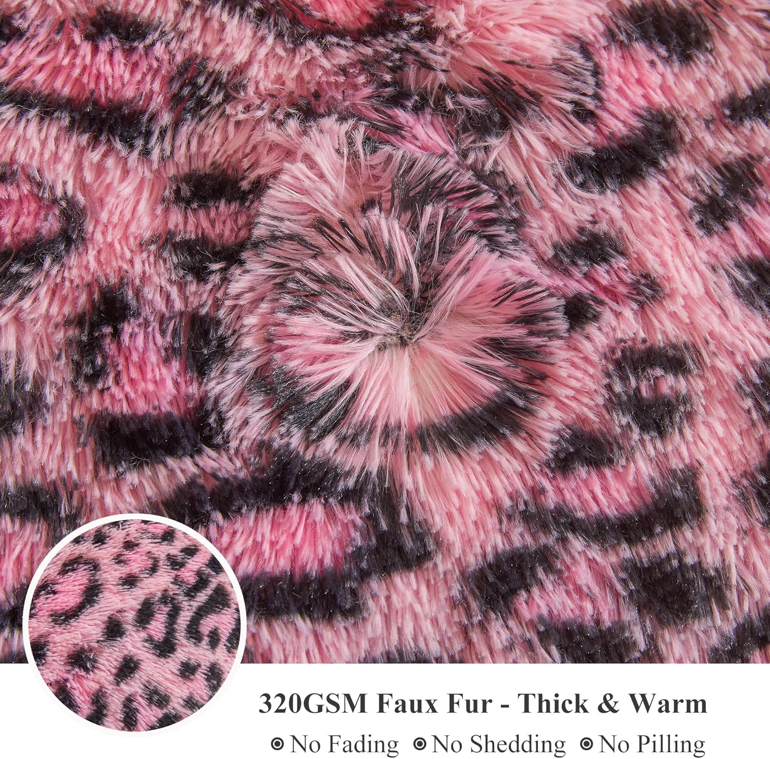 XeGe Luxury Fluffy Faux Fur Cheetah Print Bed Blanket for Kids Adults Couples, Cozy Plush Fuzzy Big Farmhouse King Size Leopard Blanket for Couch Sofa Bedroom Living Room, Pink and Black, 104x90, King