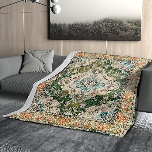 Miniatura 10 de Manta bohemia verde salvia, franela suave, ligera, retro, bohemia, acogedora, cálida, vintage, geométrica, azteca, para todas las estaciones,