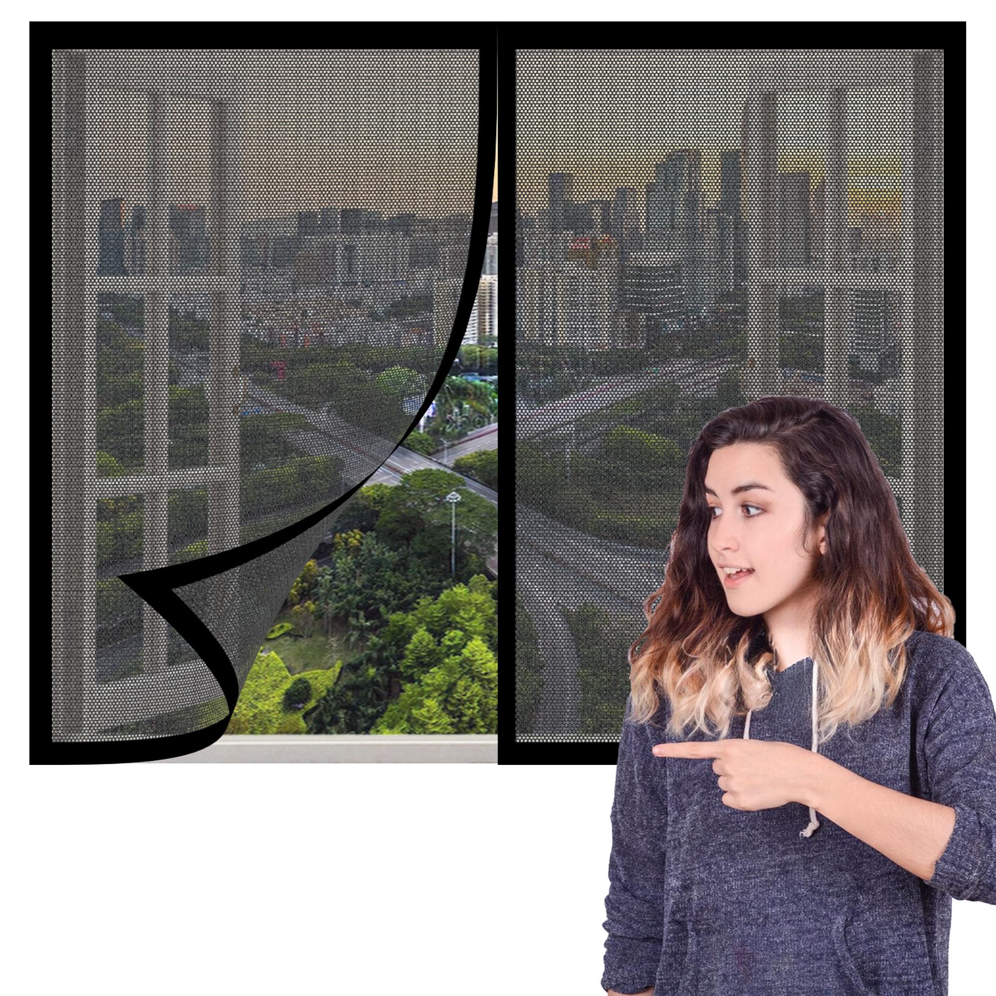 Magnetic Fly Screen Window Adjustable 175 x 95 cm with Selfadhesive Silent Insect Mesh that Close Automatically Easy Installation for Windows Doors and Patio Screens, Black