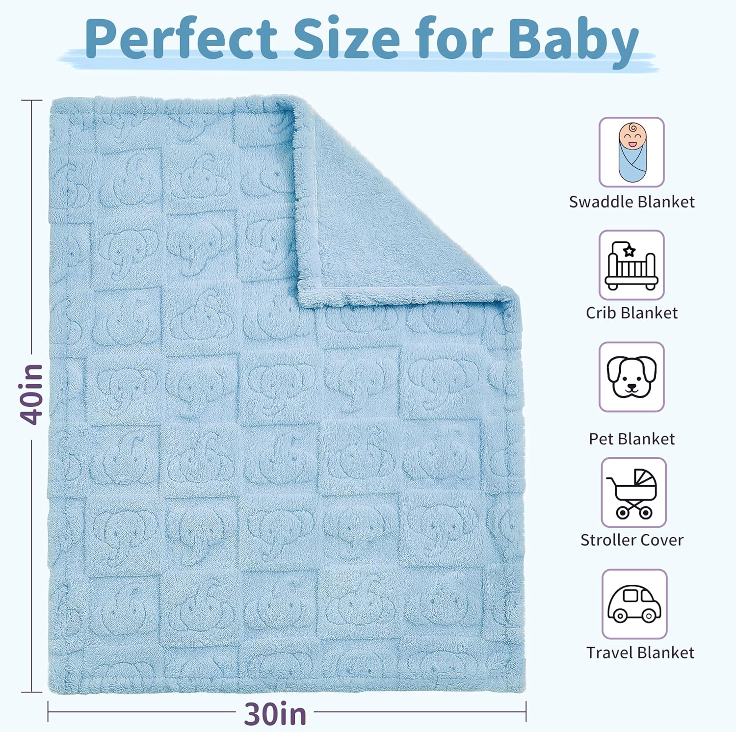 Pro Goleem Elephant Baby Boy Blanket, Soft Fleece Baby Blankets for Boys, 30" x 40" Blue Crib & Stroller Blanket for Newborns and Toddlers thumbnail